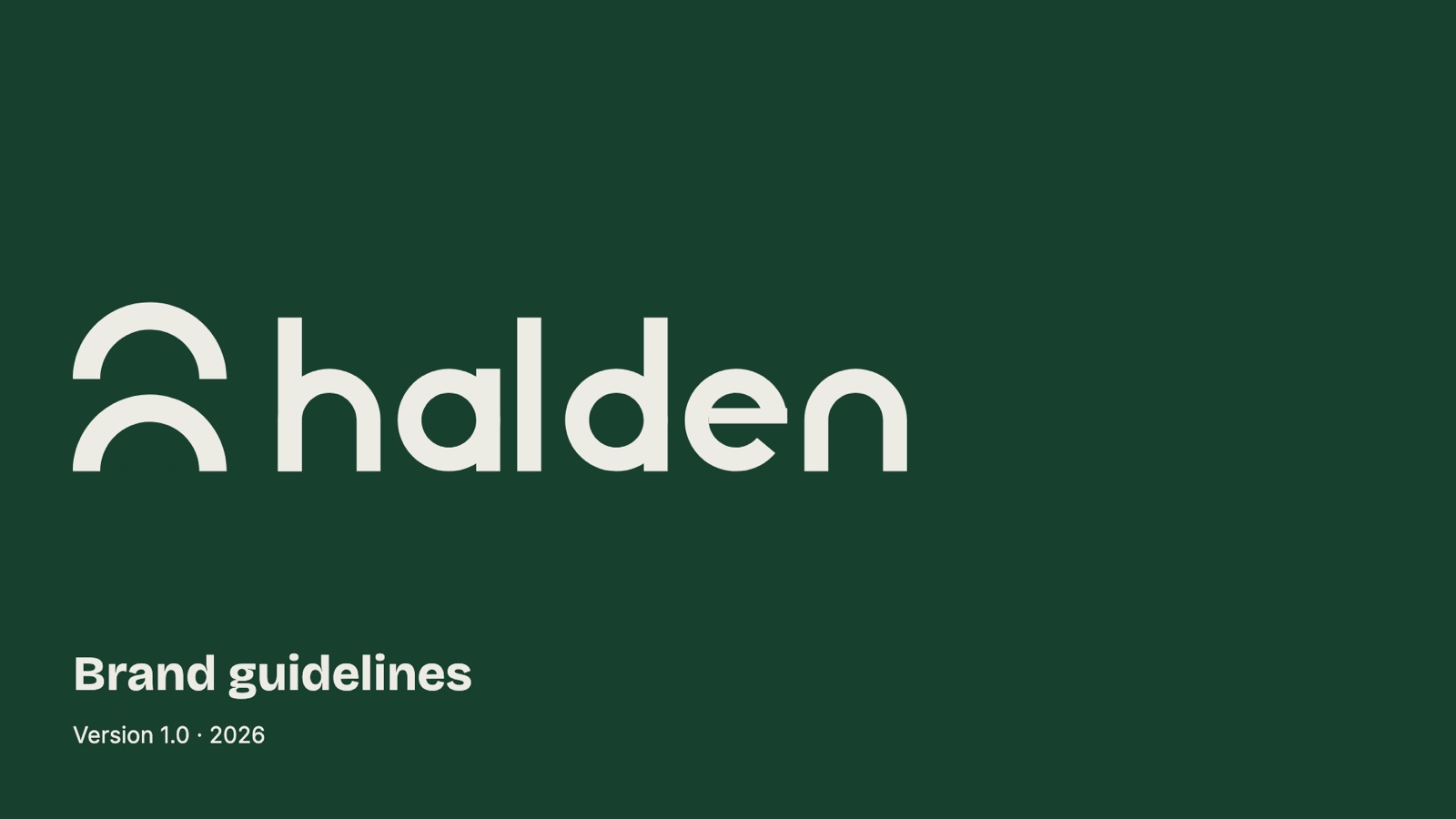 Cover of the Halden brand guidelines with the Arches logo